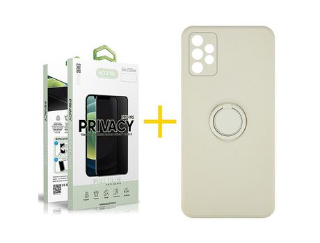 Pack 1 X Protector de Vidrio Templado Anti espía + Funda ACCETEL para Samsung Galaxy A52 S 5G Gel O-Ring Sand