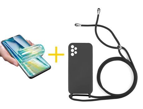 Pack 1 X Protector de Vidrio Templado Hidrogel + Funda ACCETEL para Samsung Galaxy A72 5G Gel con Cordón Negro