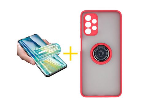 Pack 1 Película + Funda SKYHE por Samsung Galaxy A72 5G Gel Bumper con Anillo Rojo