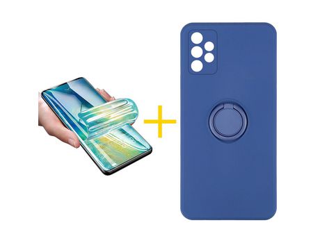 Pack 1 X Protector de Vidrio Templado Hidrogel + Funda ACCETEL para Samsung Galaxy A72 5G Gel O-Ring Azul
