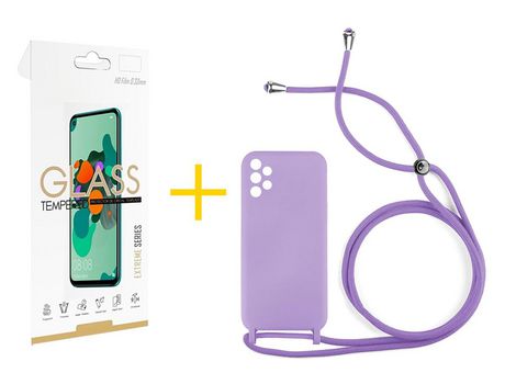 Pack 1 Película 2.5D + Funda SKYHE por Samsung Galaxy A33 5G Gel con Cordón Violeta