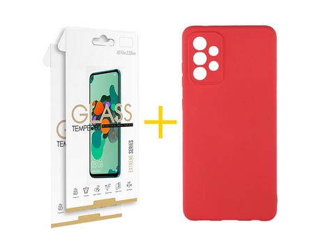 Pack 2 Películas 2.5D + Funda SKYHE por Samsung Galaxy A53 5G Silicona Líquida Rojo