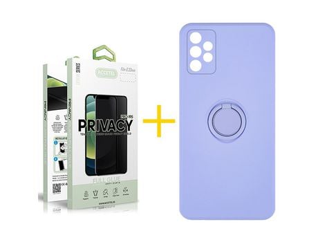 Pack 1 X Protector de Vidrio Templado Anti espía + Funda ACCETEL para Samsung Galaxy A52 5G Gel O-Ring Morado