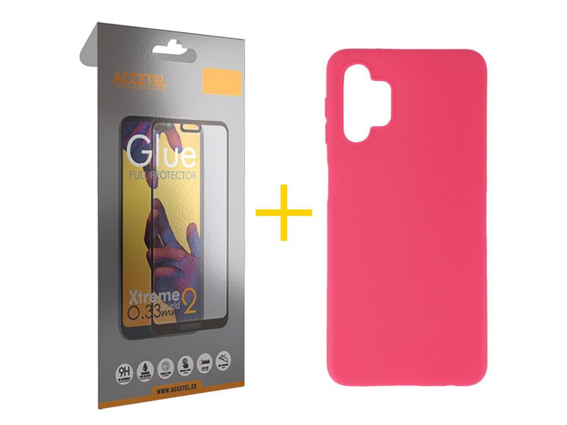 Pack 1 X Protector de Vidrio Templado Full + Funda ACCETEL para Samsung Galaxy A53 5G Silicona Liso Rosa