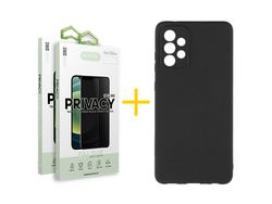 Pack 2 X Protector de Vidrio Templado Anti espía + Funda ACCETEL para Samsung Galaxy A33 5G Silicona Líquida Negro