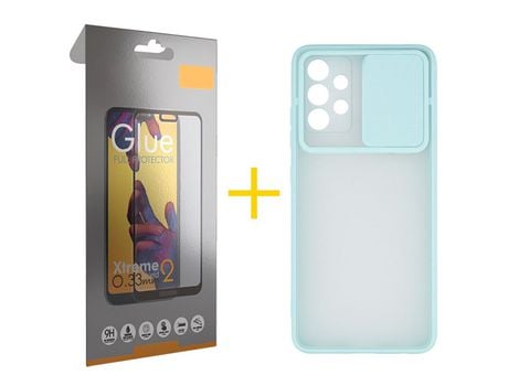 Pack 1 Película Full + Funda SKYHE por Samsung Galaxy A52 S 5G Gel Protteción Cámara Verde-Mar