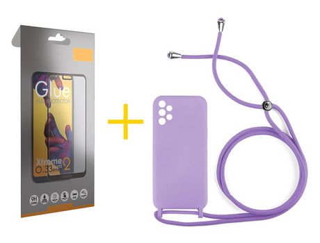 Pack 1 Película Full + Funda SKYHE por Samsung Galaxy A32 5G Gel con Cordón Amarillo