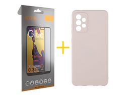 Pack 1 X Protector de Vidrio Templado Full + Funda ACCETEL para Samsung Galaxy A23 5G Silicona Líquida Rosa