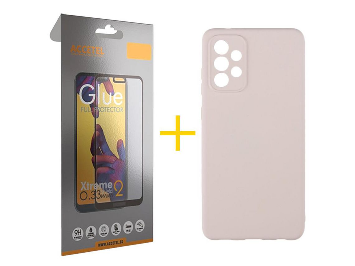 Pack 1 X Protector de Vidrio Templado Full + Funda ACCETEL para Samsung Galaxy A23 5G Silicona Líquida Rosa