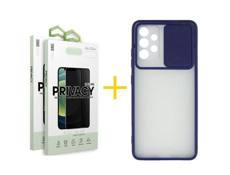 Pack 2 Películas Antiespía + Funda SKYHE por Samsung Galaxy A33 5G Gel Protteción Cámara Azul Oscuro