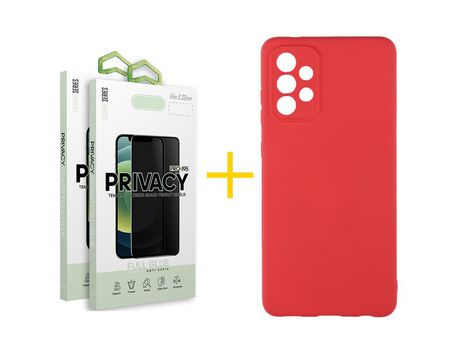 Pack 2 Películas Antiespía + Funda SKYHE por Samsung Galaxy A53 5G Silicona Líquida Rojo