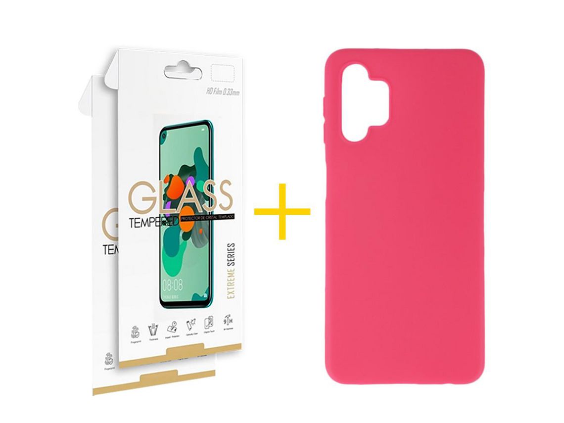 Pack 2 Películas 2.5D + Funda SKYHE por Samsung Galaxy A13 4G Silicona Liso Rosa