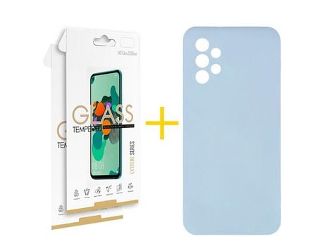 Pack 2 Películas 2.5D + Funda SKYHE por Samsung Galaxy A33 5G Silicona Líquida Azul Claro