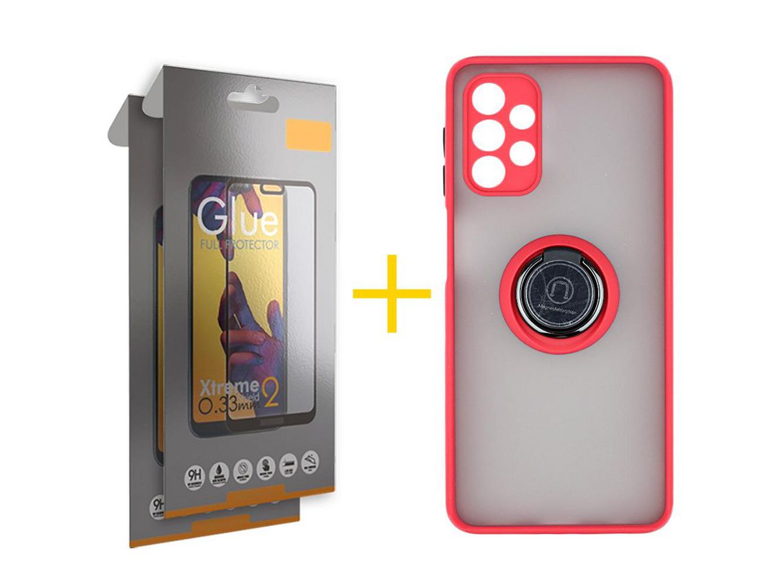 Pack 2 Películas Full + Funda SKYHE por Samsung Galaxy A52 S 5G Gel Bumper con Anillo Rojo