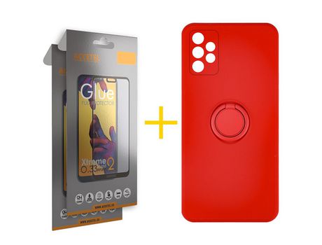 Pack 2 X Protector de Vidrio Templado Full + Funda ACCETEL para Samsung Galaxy A72 5G Gel O-Ring Rojo
