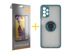 Pack 1 Película Full + Funda SKYHE por Samsung Galaxy A52 4G Gel Bumper con Anillo Verde