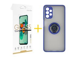 Pack 1 Película 2.5D + Funda SKYHE por Samsung Galaxy A52 4G Gel Bumper con Anillo Azul