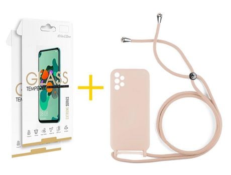 Pack 2 Películas 2.5D + Funda SKYHE por Samsung Galaxy A33 5G Gel con Cordón Rosa Pastel