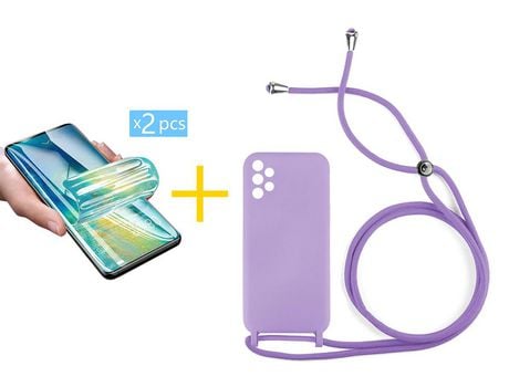 Pack 2 X Protector de Vidrio Templado Hidrogel + Funda ACCETEL para Samsung Galaxy A72 5G Gel con Cordón Amarillo