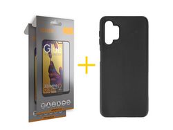 Pack 2 X Protector de Vidrio Templado Full + Funda ACCETEL para Samsung Galaxy A73 5G Silicona Liso Negro