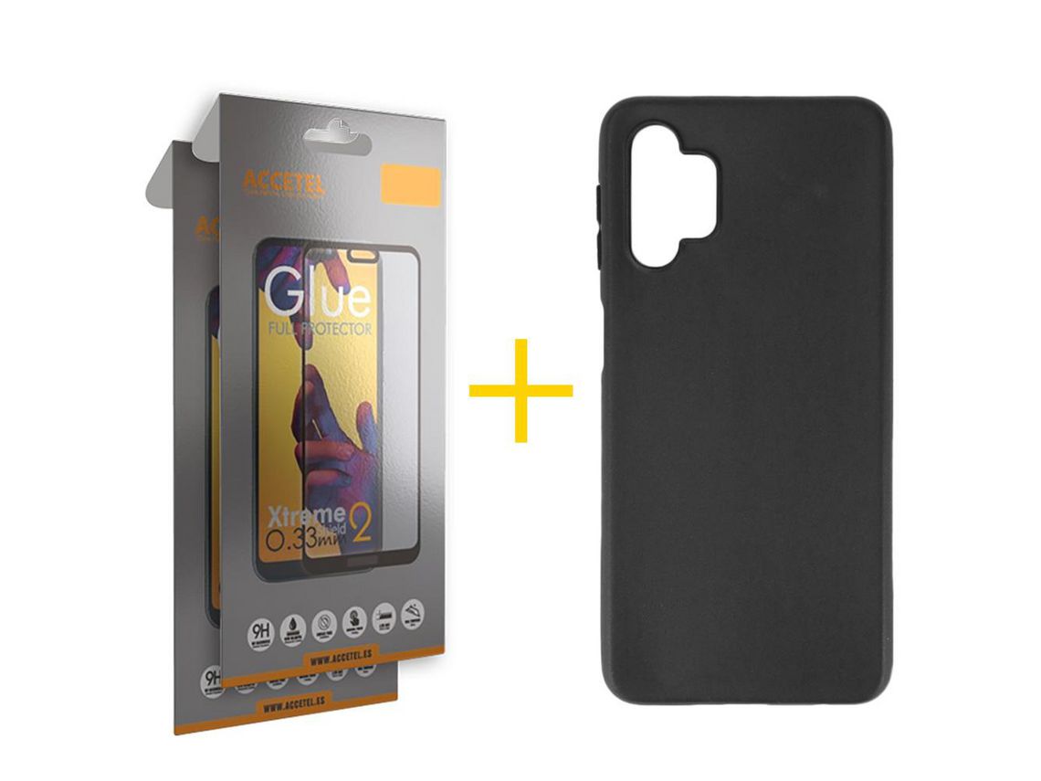 Pack 2 X Protector de Vidrio Templado Full + Funda ACCETEL para Samsung Galaxy A73 5G Silicona Liso Negro