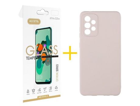 Pack 1 X Protector de Vidrio Templado 2.5D + Funda ACCETEL para Samsung Galaxy A33 5G Silicona Líquida Rosa