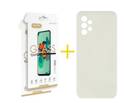 Pack 2 X Protector de Vidrio Templado 2.5D + Funda ACCETEL para Samsung Galaxy A53 5G Silicona Líquida Arena