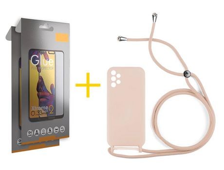 Pack 2 Películas Full + Funda SKYHE por Samsung Galaxy A33 5G Gel con Cordón Rosa Pastel