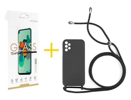 Pack 1 Película 2.5D + Funda SKYHE por Samsung Galaxy A53 5G Gel con Cordón Negro