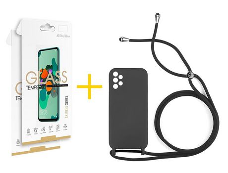 Pack 2 Películas 2.5D + Funda SKYHE por Samsung Galaxy A52 5G Gel con Cordón Negro