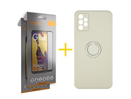 Pack 2 X Protector de Vidrio Templado Full + Funda ACCETEL para Samsung Galaxy A72 5G Gel O-Ring Sand