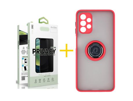 Pack 1 Película Antiespía + Funda SKYHE por Samsung Galaxy A33 5G Gel Bumper con Anillo Rojo