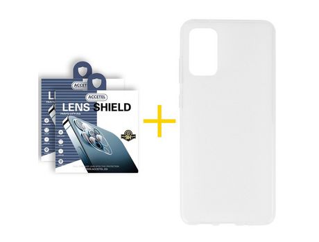 Pack 2 X Protector de Cámara Trasera + Funda ACCETEL para Samsung Galaxy S20 FE 5G Silicona Liso Transparente Escarchado