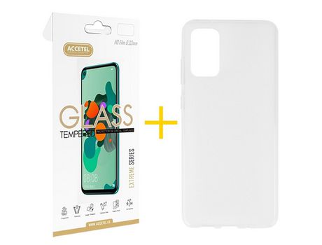 Pack 1 X Protector de Vidrio Templado 2.5D + Funda ACCETEL para Samsung Galaxy S20 FE 5G Silicona Liso Transparente Escarchado