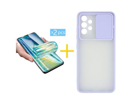 Pack 2 Películas + Funda SKYHE por Samsung Galaxy A32 5G Gel Protteción Cámara Violeta