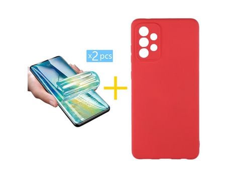 Pack 2 Películas + Funda SKYHE por Samsung Galaxy A53 5G Silicona Líquida Rojo
