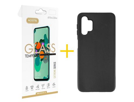 Pack 1 X Protector de Vidrio Templado 2.5D + Funda ACCETEL para Samsung Galaxy A53 5G Silicona Liso Negro