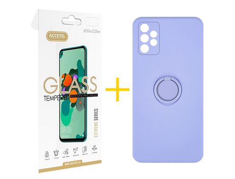 Pack 1 X Protector de Vidrio Templado 2.5D + Funda ACCETEL para Samsung Galaxy A72 5G Gel O-Ring Morado