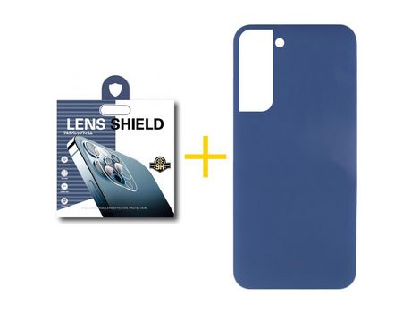 Pack 1 Película de Cámara Trasera + Funda para Samsung Galaxy S22 Plus 5G Silicona Líquida Azul Oscuro