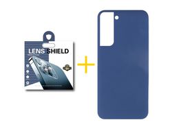 Pack 1 Película de Cámara Trasera + Funda para Samsung Galaxy S22 Plus 5G Silicona Líquida Azul Oscuro