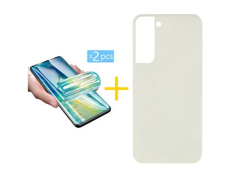 Pack 2 X Protector de Vidrio Templado Hidrogel + Funda para Samsung Galaxy S22 Plus 5G Silicona Líquida Arena