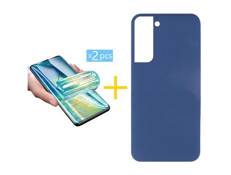 Pack 2 Películas + Funda para Samsung Galaxy S22 Plus 5G Silicona Líquida Azul Oscuro