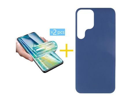 Pack 2 Películas + Funda para Samsung Galaxy S21 Ultra 5G Silicona Líquida Azul Oscuro