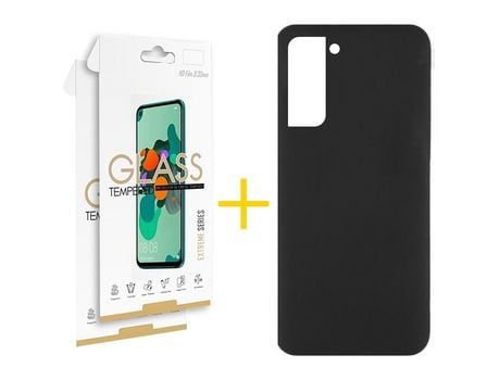 Pack 2 Películas 2.5D + Funda SKYHE para Samsung Galaxy S21 FE 5G Silicona Líquida Negro