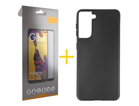 Pack 1 Película Full + Funda SKYHE para Samsung Galaxy S21 FE 5G Silicona Liso Negro