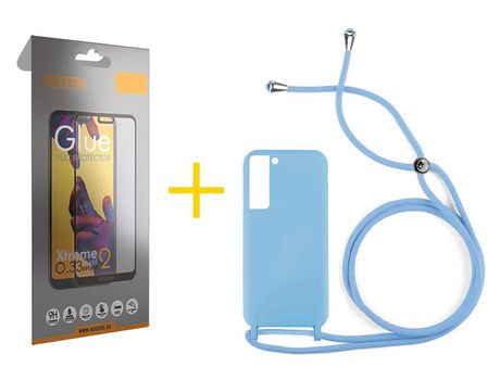 Pack 1 X Protector de Vidrio Templado Full + Funda ACCETEL para Samsung Galaxy S21 FE 5G Gel con Cordón Agua Verde