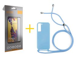 Pack 1 X Protector de Vidrio Templado Full + Funda ACCETEL para Samsung Galaxy S21 FE 5G Gel con Cordón Agua Verde