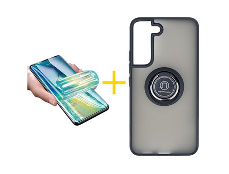 Pack 1 Película + Funda SKYHE para Samsung Galaxy S21 FE 5G Gel Bumper con Anillo Negro