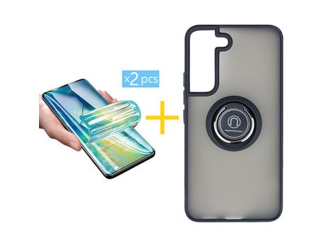 Pack 2 Películas + Funda SKYHE para Samsung Galaxy S21 FE 5G Gel Bumper con Anillo Negro