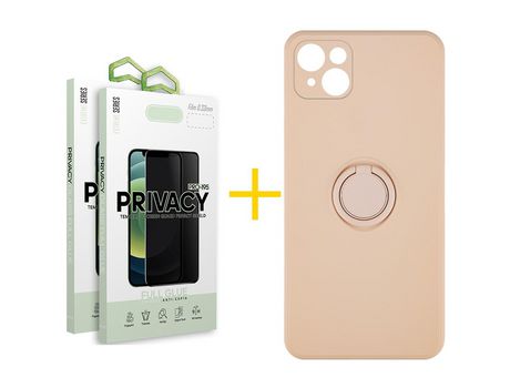 Pack 2 Películas Antiespía + Funda SKYHE para Apple iPhone 13 Mini Gel O-Ring Rosa Pastel